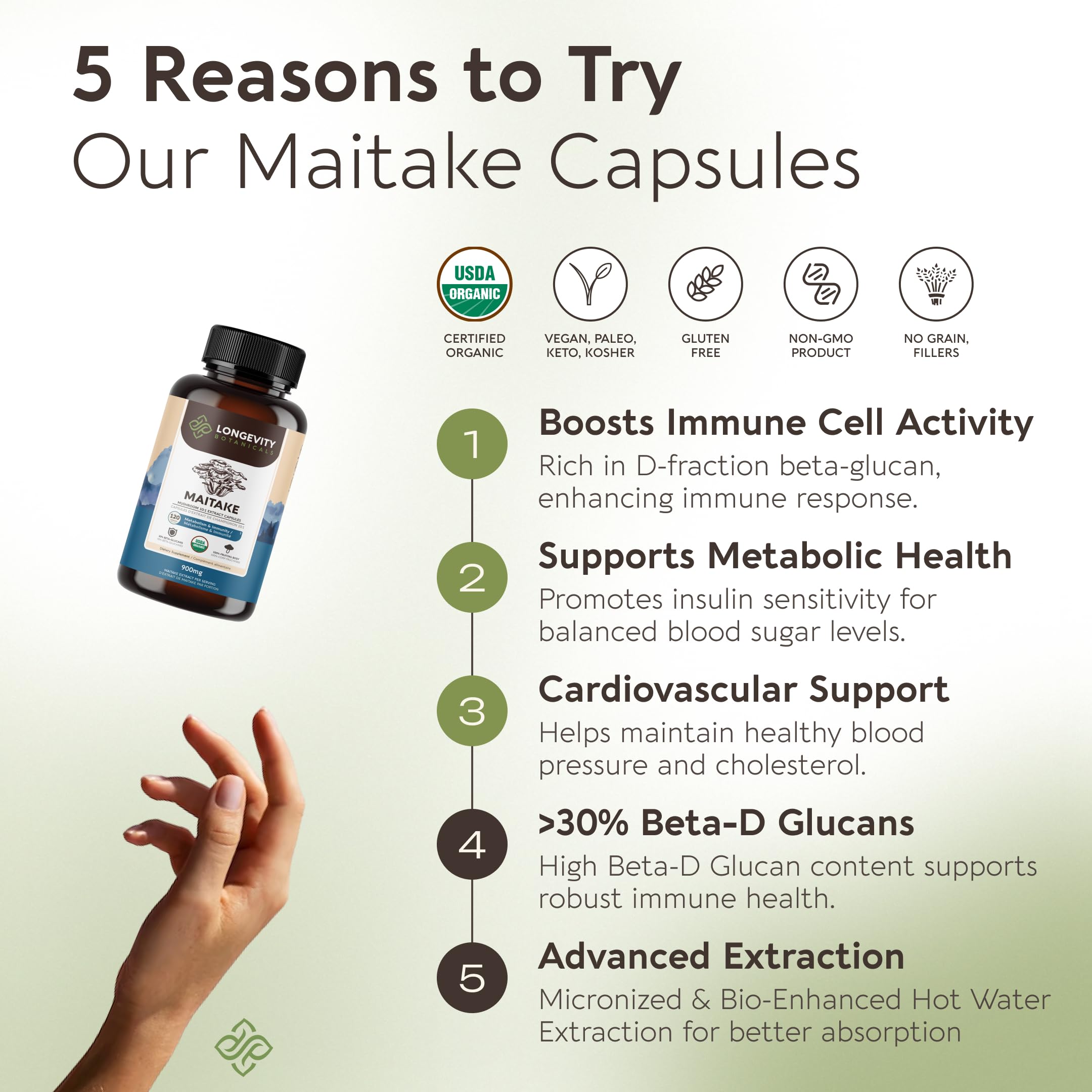 Longevity Botanicals Maitake: proceso de extracción mostrado en laboratorio