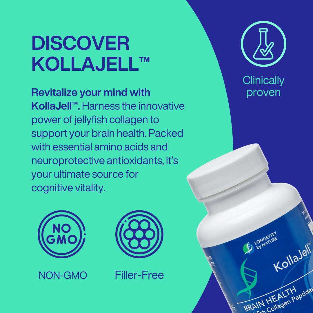 Longevity by Nature KollaJell – etiqueta legible describe soporte neural y memoria.