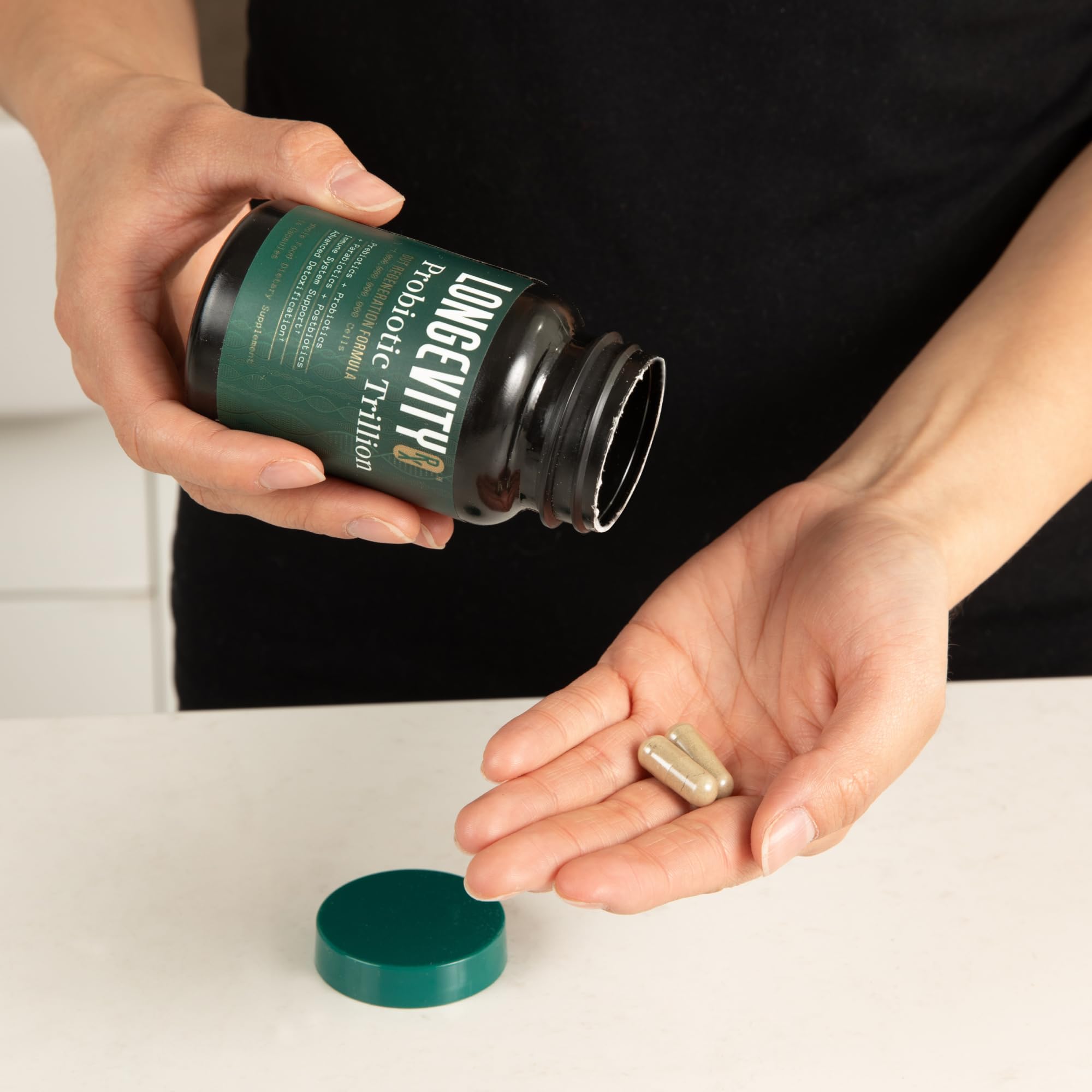 Longevity Rx Probiótico Trillón, etiqueta detalle, AB-22 y beneficios para el microbioma