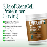 Longevity Rx Proteína de Células Madre Chocolate, mezcla de ingredientes naturales para nutrición diaria.