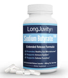 LongJuvity Labs cápsulas de butarato de sodio 300 mg para soporte digestivo diario.