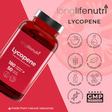 Etiqueta destacada de Licopeno LongLifeNutri en pantalla, enfatizando pureza