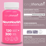 LongLifeNutri NeuroNourish: etiqueta clara que destaca la fórmula natural.