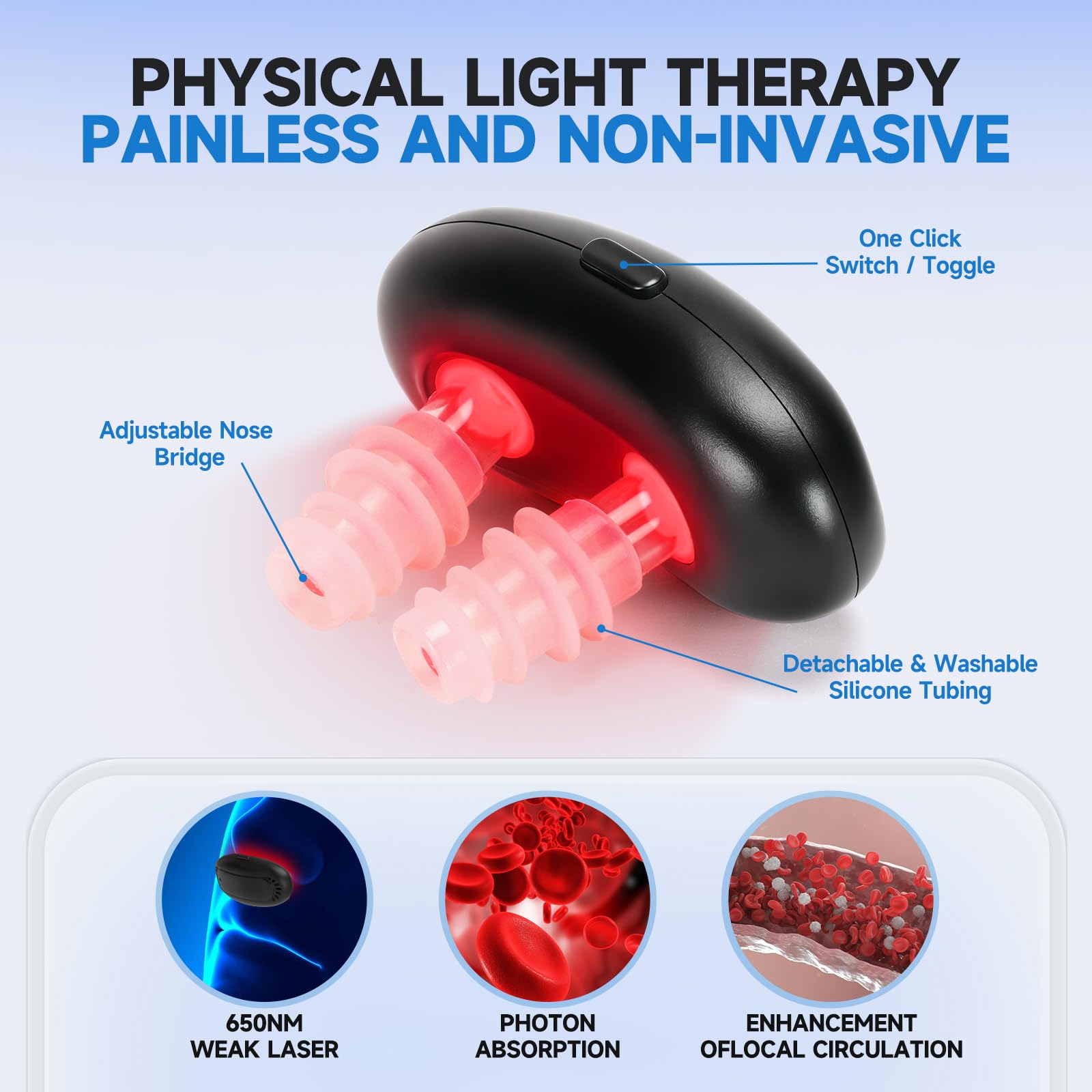 Dispositivo de luz roja para nariz de Lonicerkz, diseño ergonómico para uso diario.