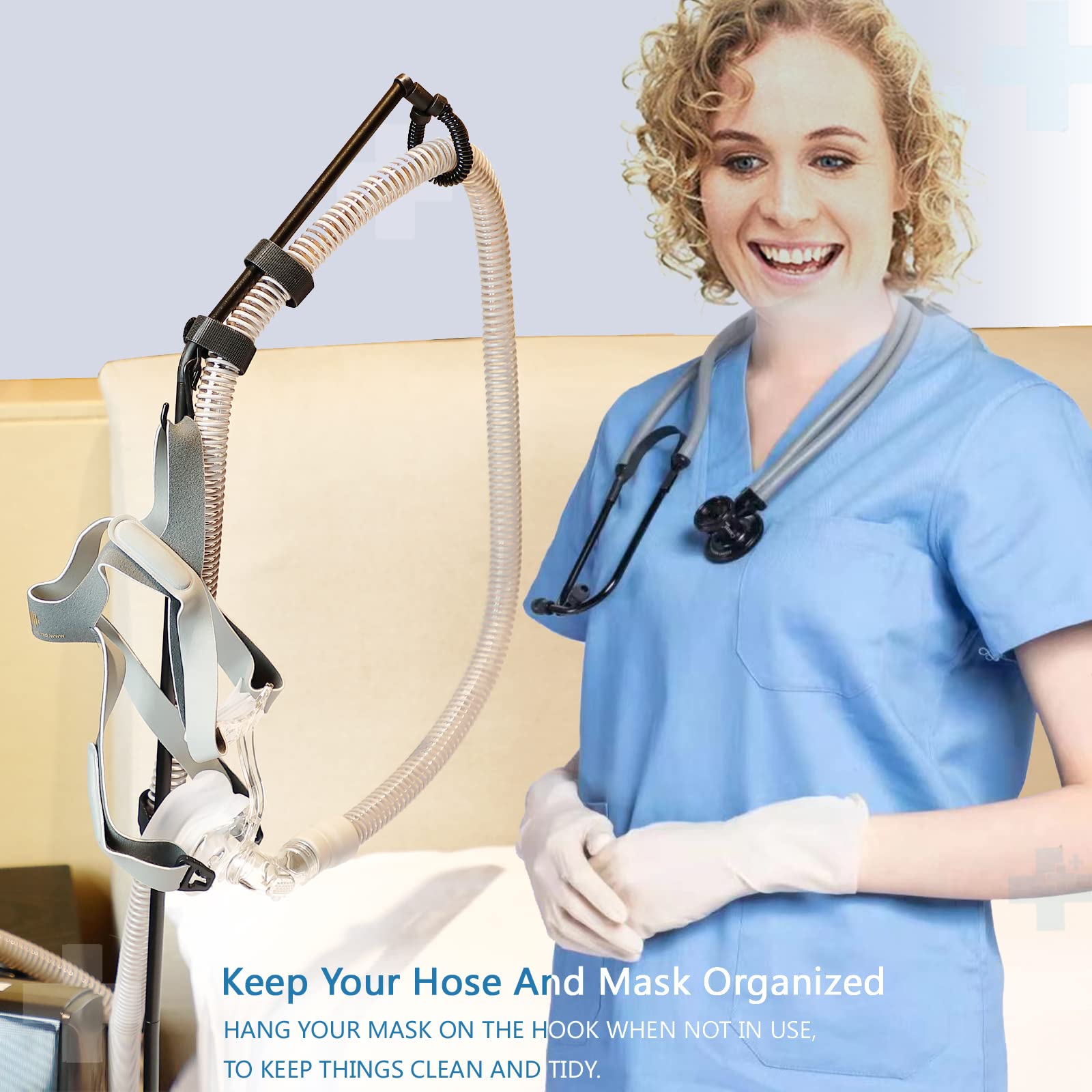 LONYEON CPAP Hose Holder colgante mantiene la manguera alejada del rostro.