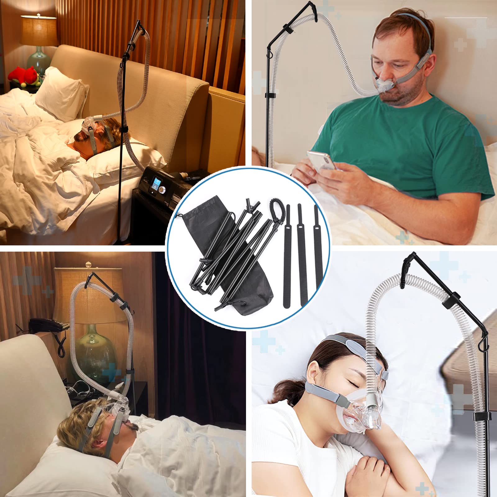 LONYEON CPAP Hose Holder instalación bajo cabecera facilita uso estable.