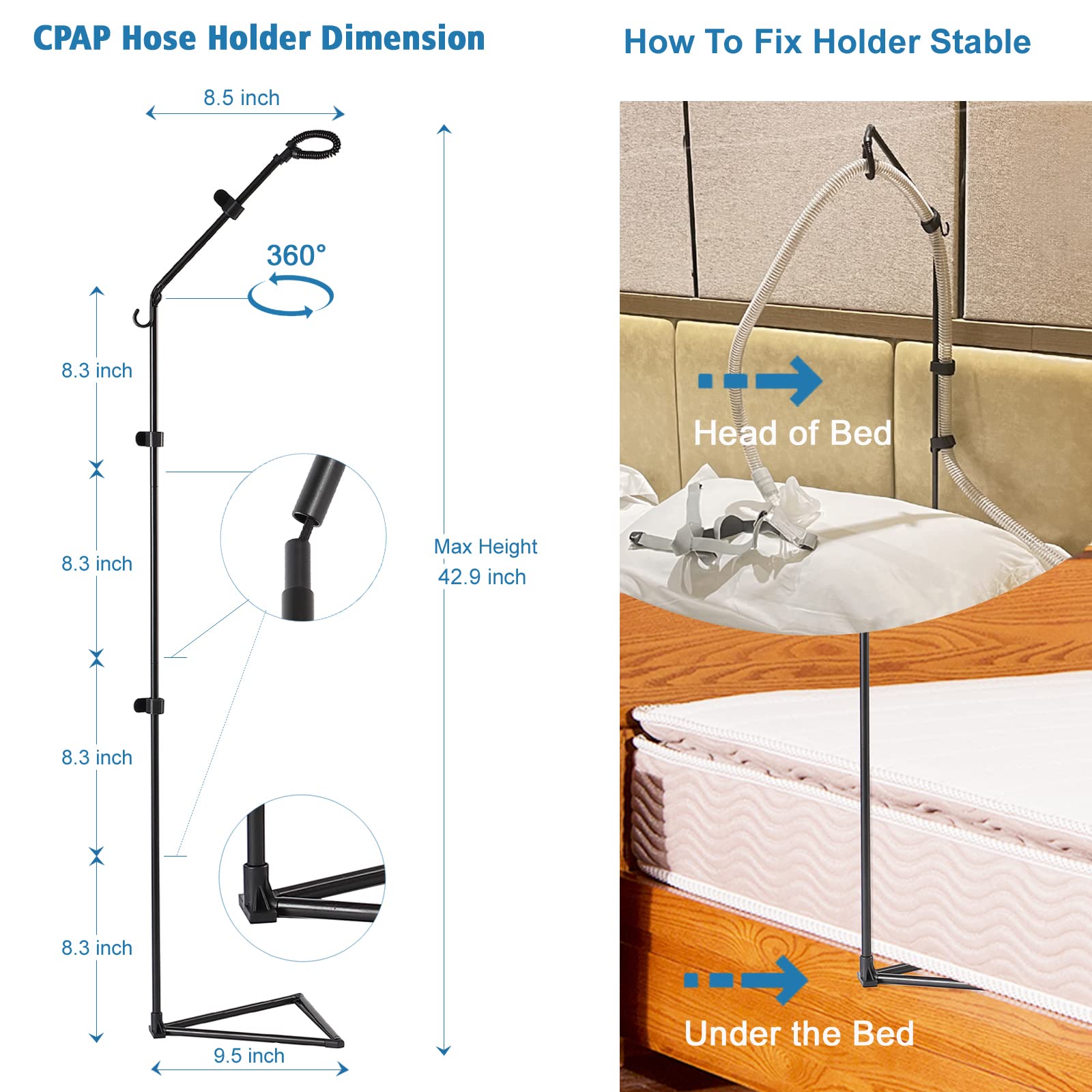 LONYEON CPAP Hose Holder con cordón elástico amortigua movimientos de la cabeza.