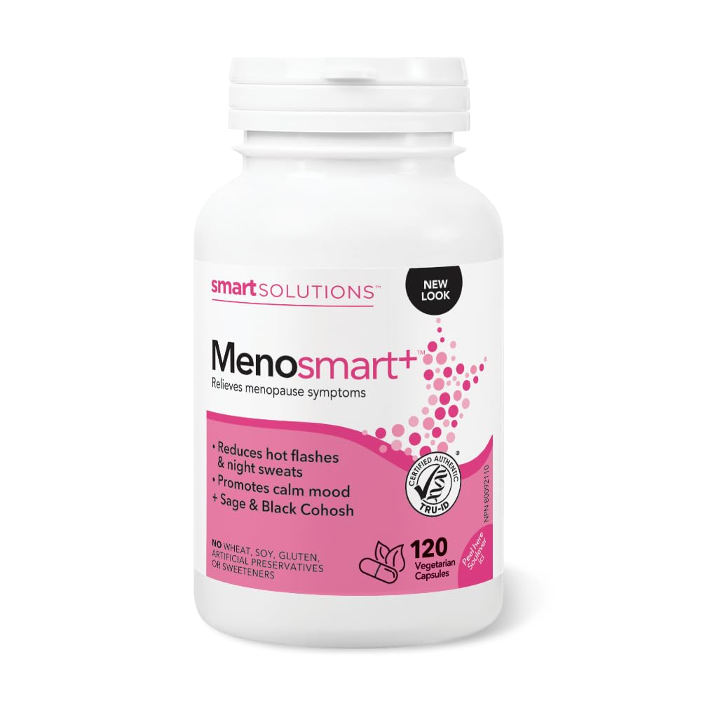 Lorna Vanderhaeghe Menosmart Plus, botella, potencial alivio de sofocos durante el día.