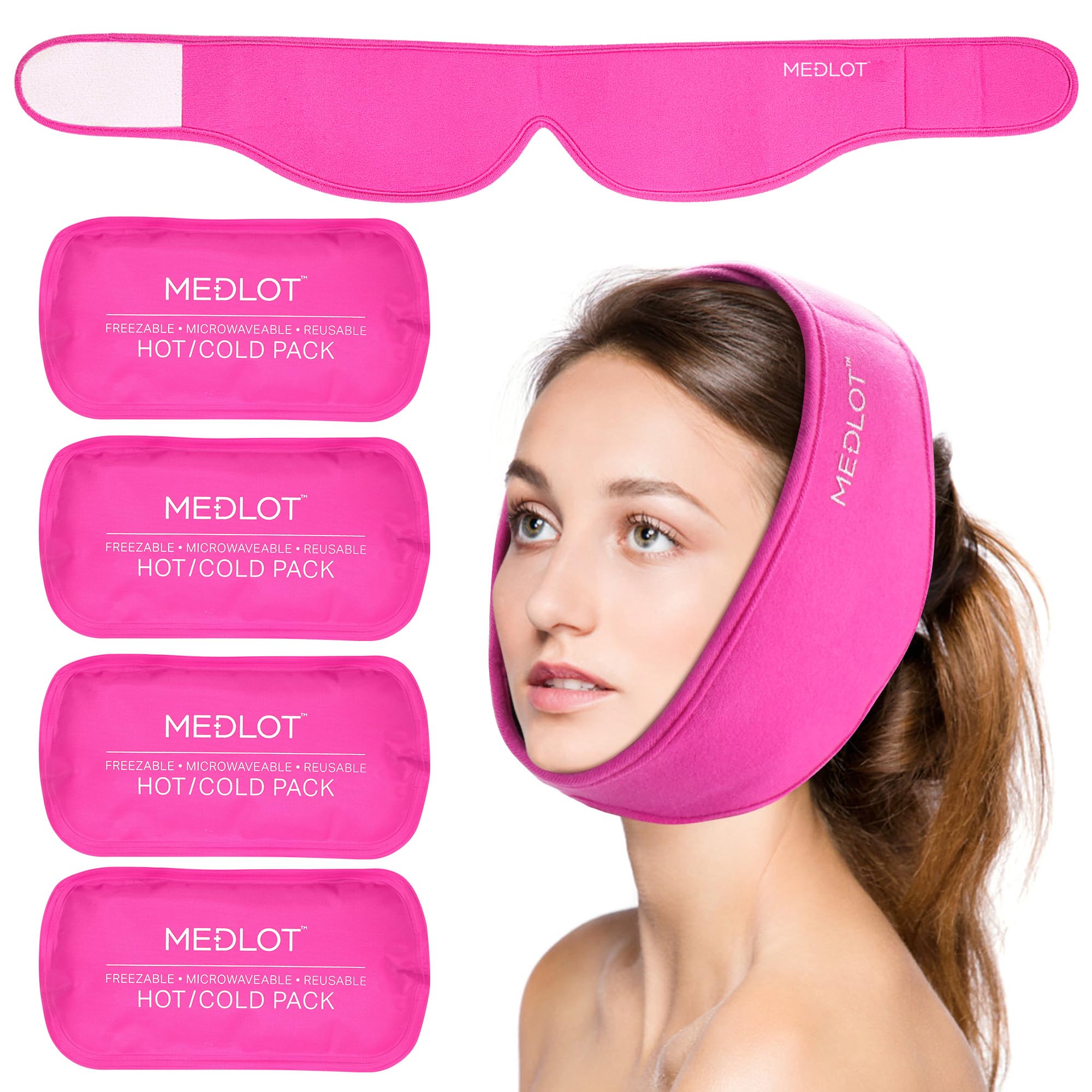 LotFancy banda hielo facial en uso para TMJ y dolor dental.