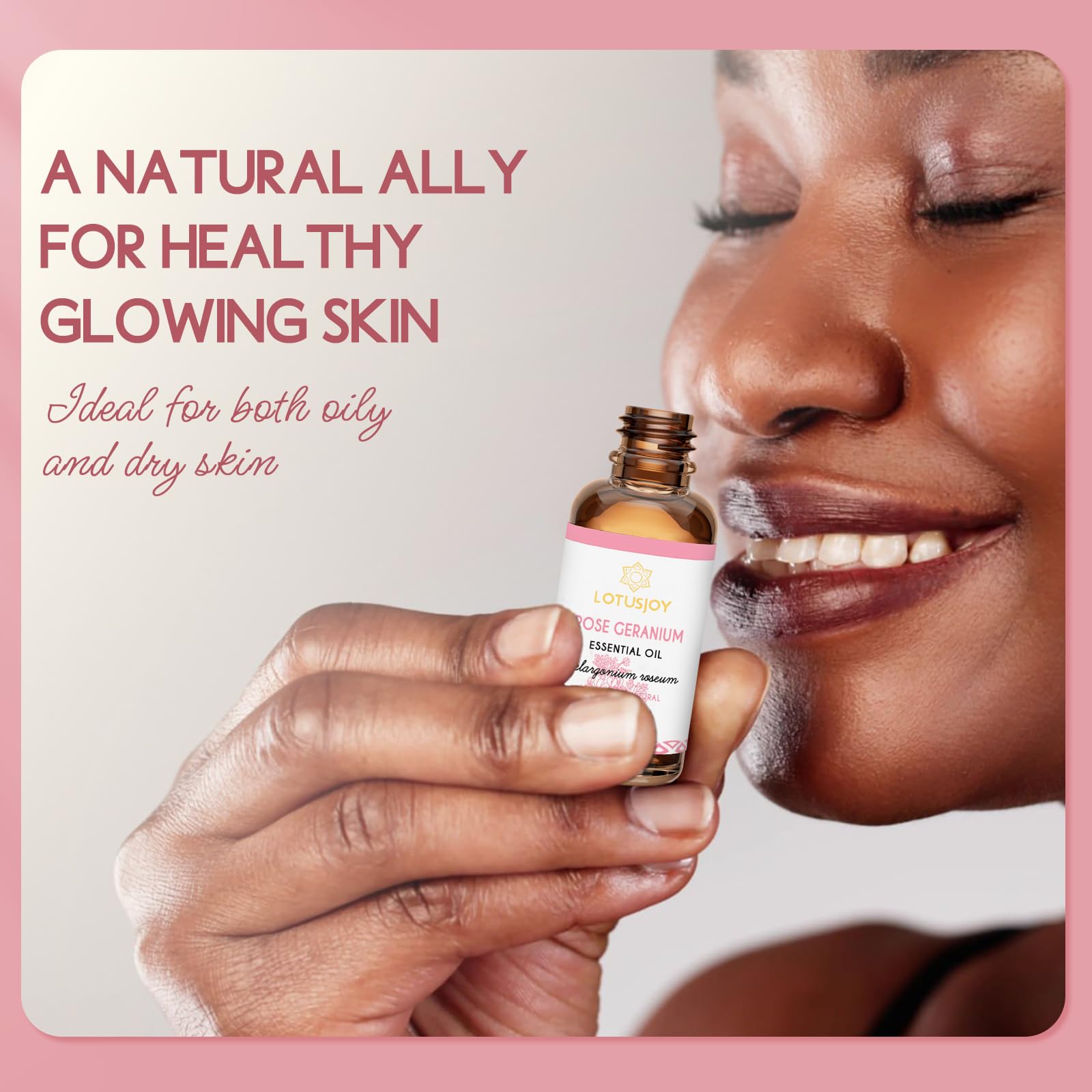 LOTUSJOY Aceite esencial de geranio rosa para cuidado de piel.