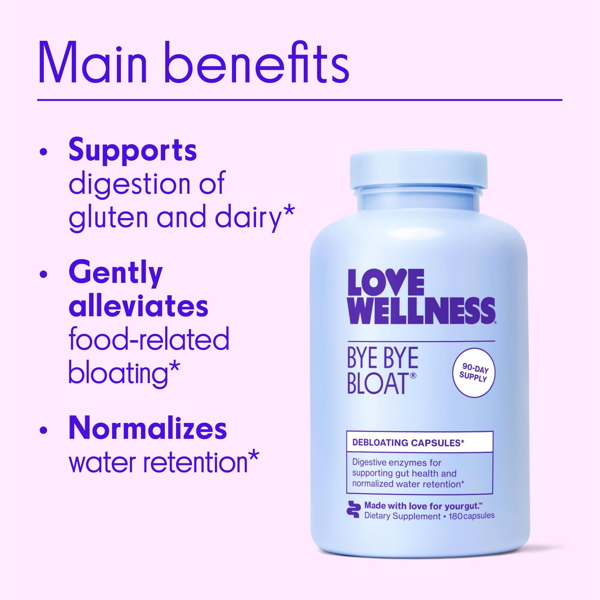 Love Wellness Adiós Hinchazón - cápsulas para apoyo digestivo diario.