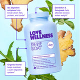 Love Wellness Adiós Hinchazón - etiqueta con ingredientes orgánicos.