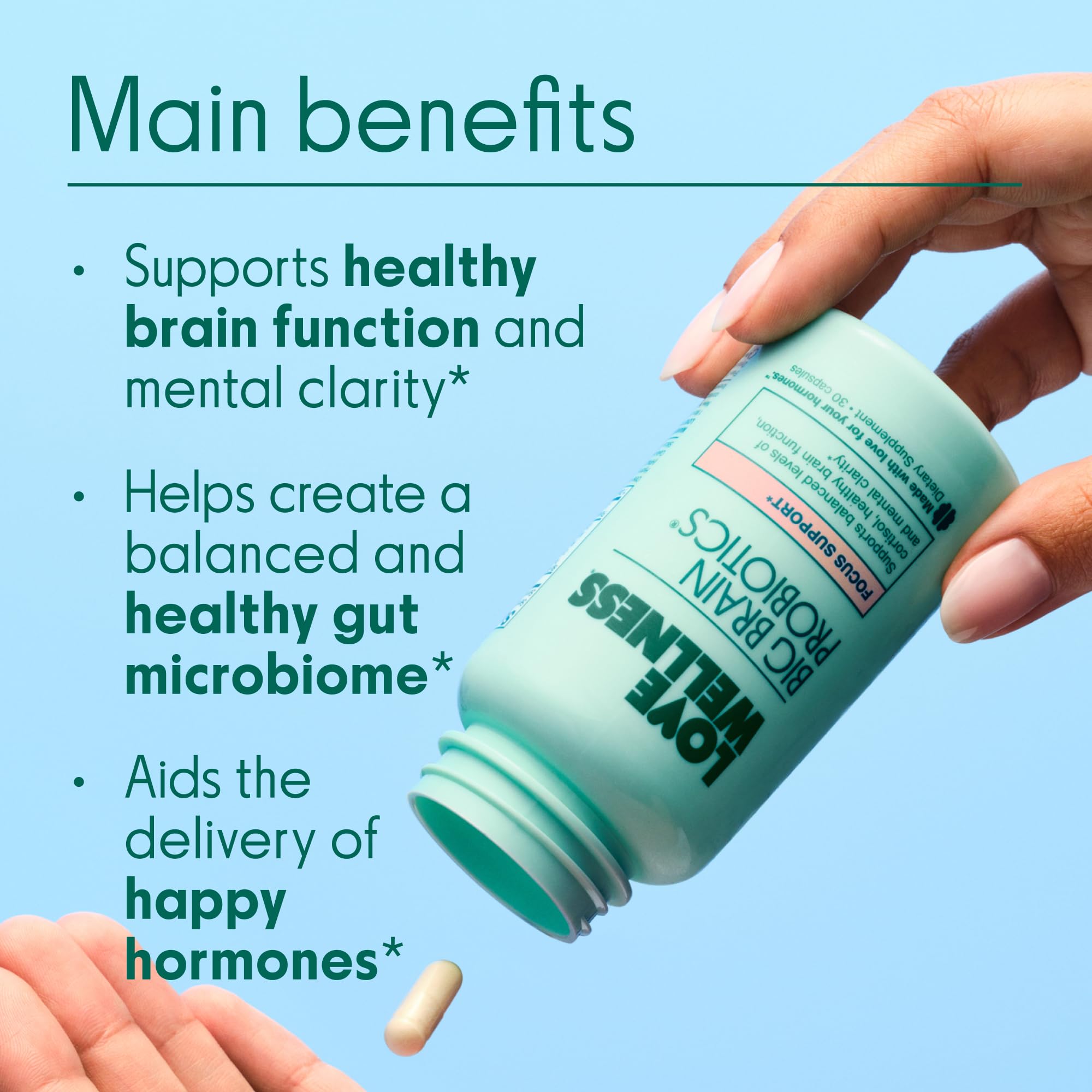 Big Brain Probiotics: frasco de probióticos que favorecen la claridad mental.