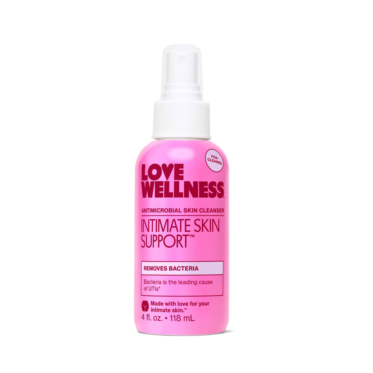 Love Wellness cuidado de piel íntima, botella lista para uso diario.