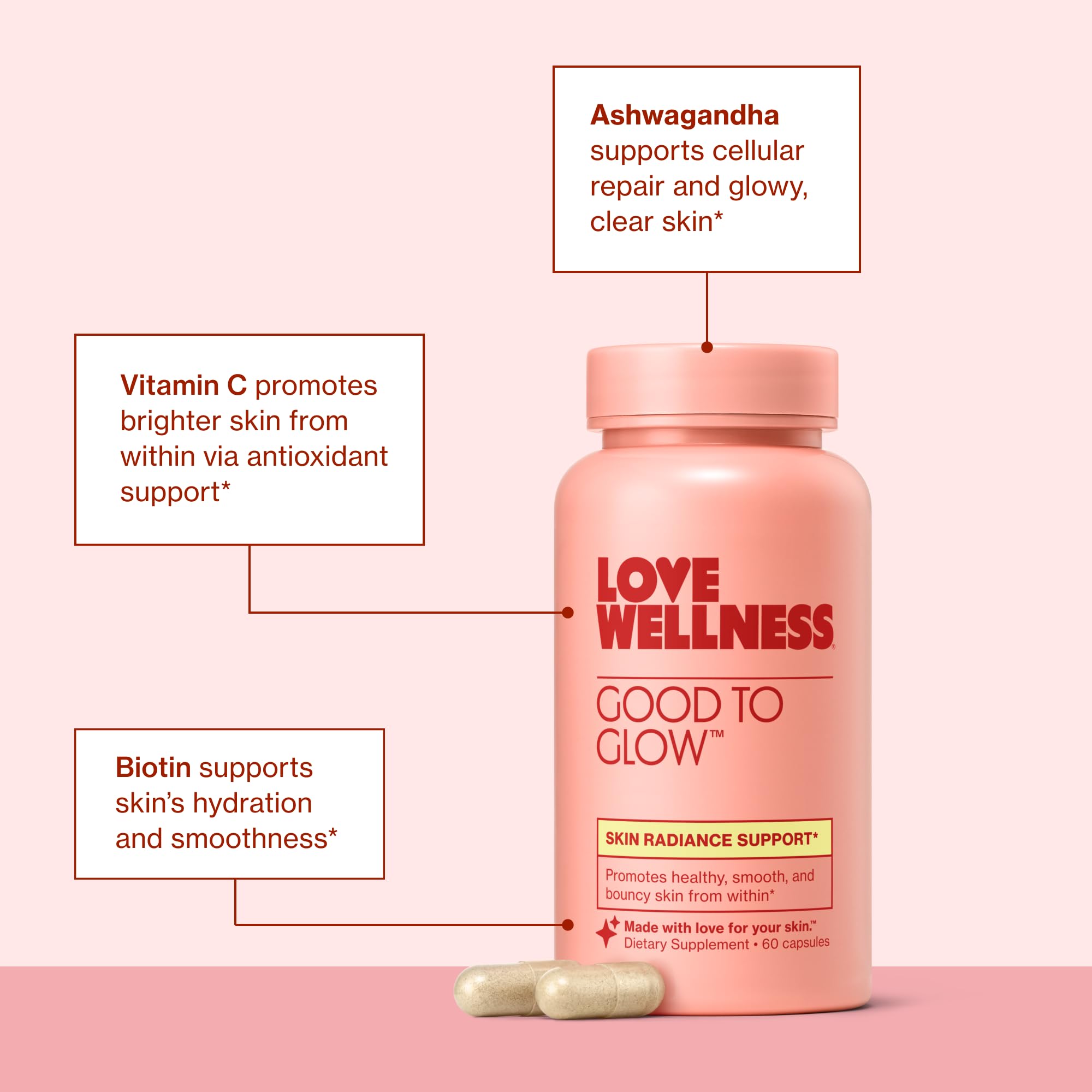 Love Wellness Good to Glow: bote ubicado en estante de rutina diaria