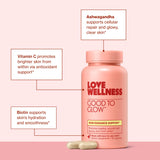 Love Wellness Good to Glow: bote ubicado en estante de rutina diaria