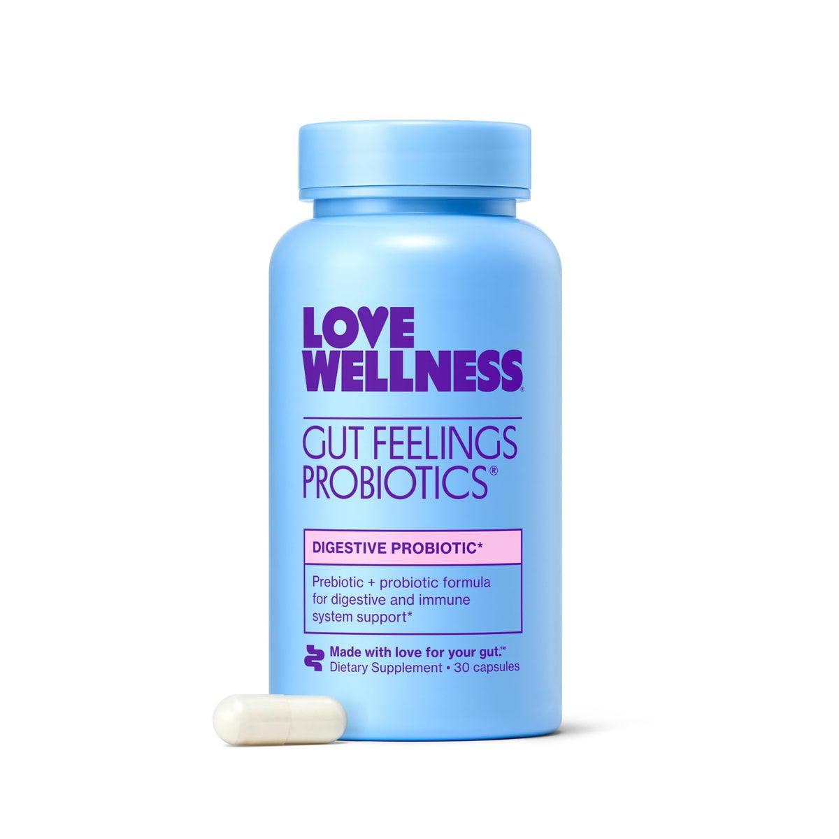Love Wellness Gut Feelings Probiotic: botella para bienestar intestinal