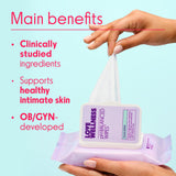 Love Wellness pH Balancing Cleanser etiqueta trasera destaca equilibrio de pH para piel sensible