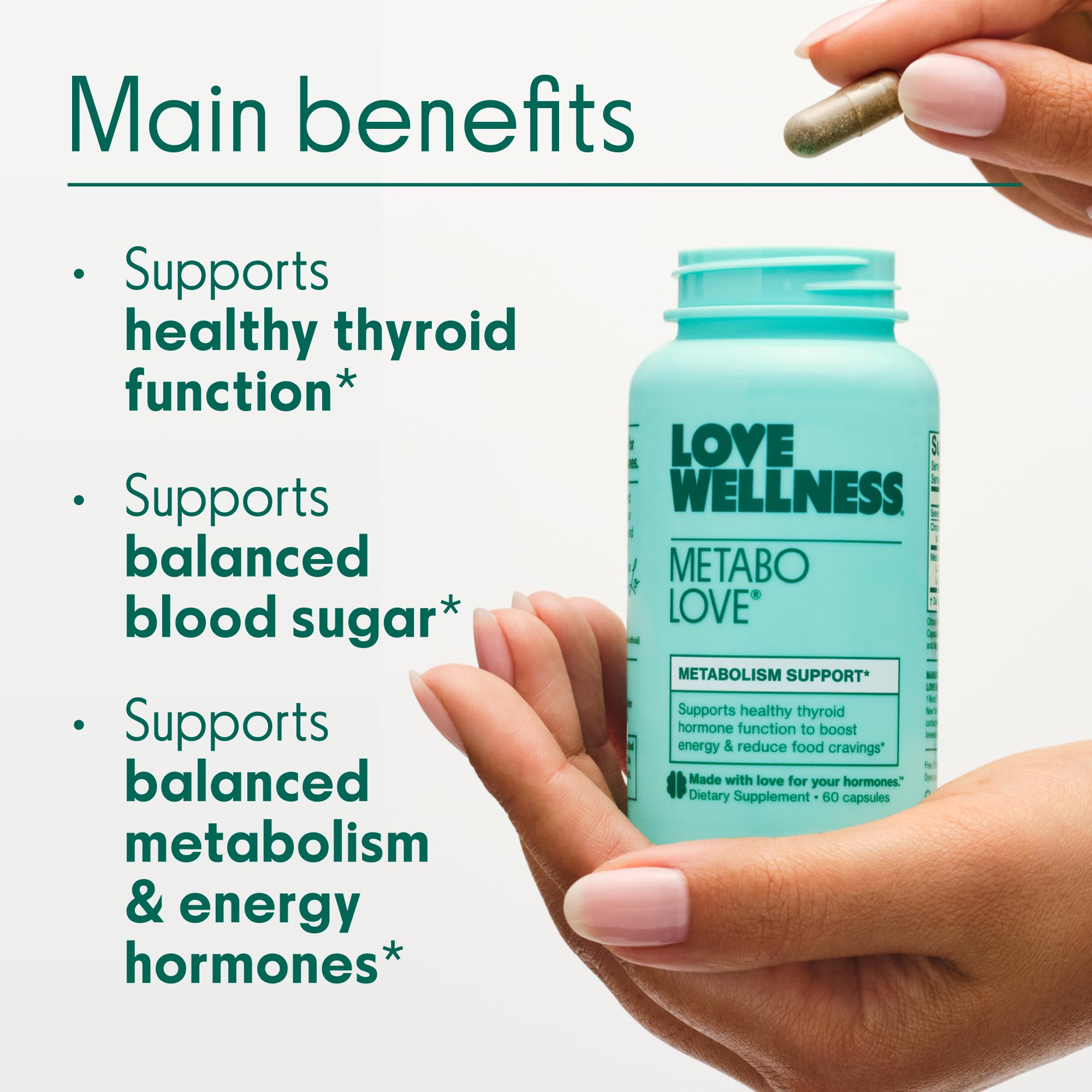 Love Wellness Metabolove: etiqueta clara en frasco con información útil