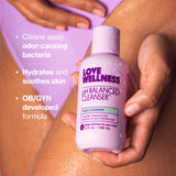 Love Wellness pH Balance Cleanser, en la ducha, limpieza suave para zonas externas.