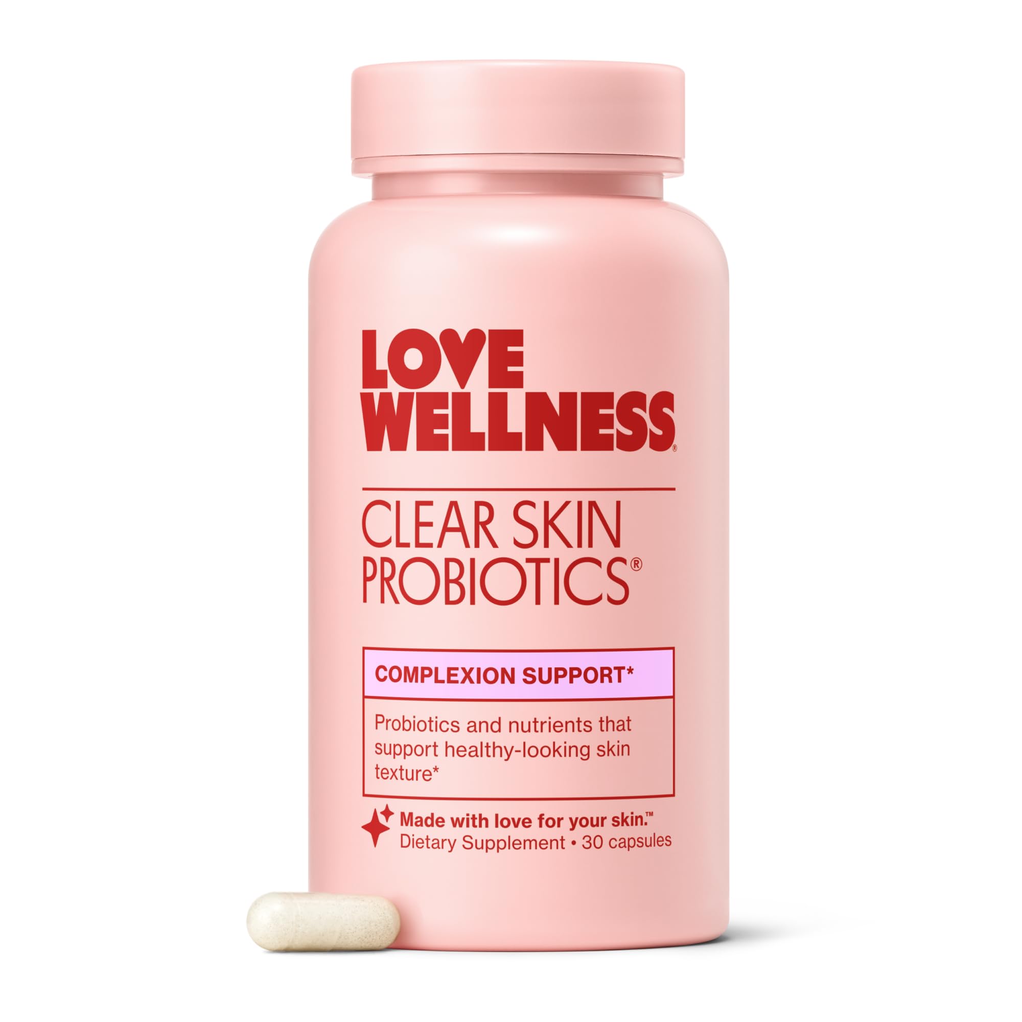 Love Wellness Probiotico para piel clara: cápsula que apoya piel limpia.