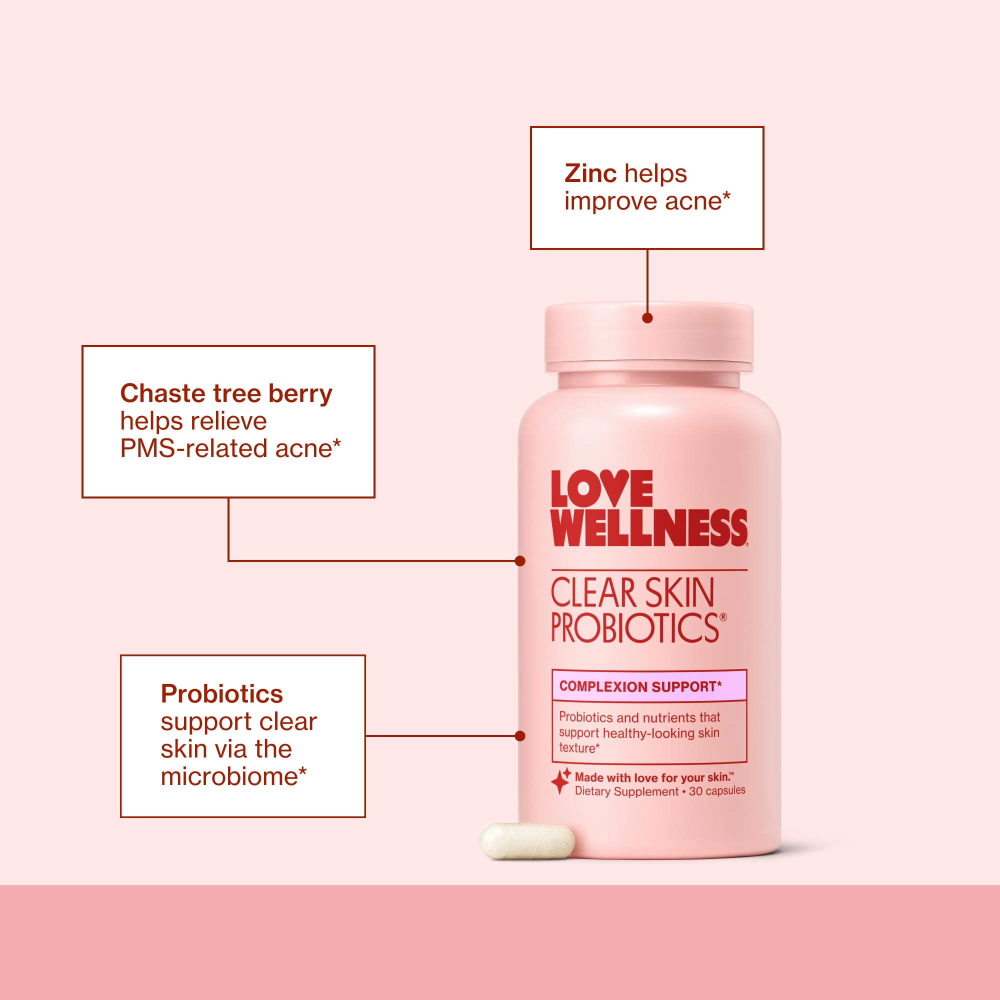 Love Wellness Textura de piel saludable: cápsula que apoya apariencia suave.