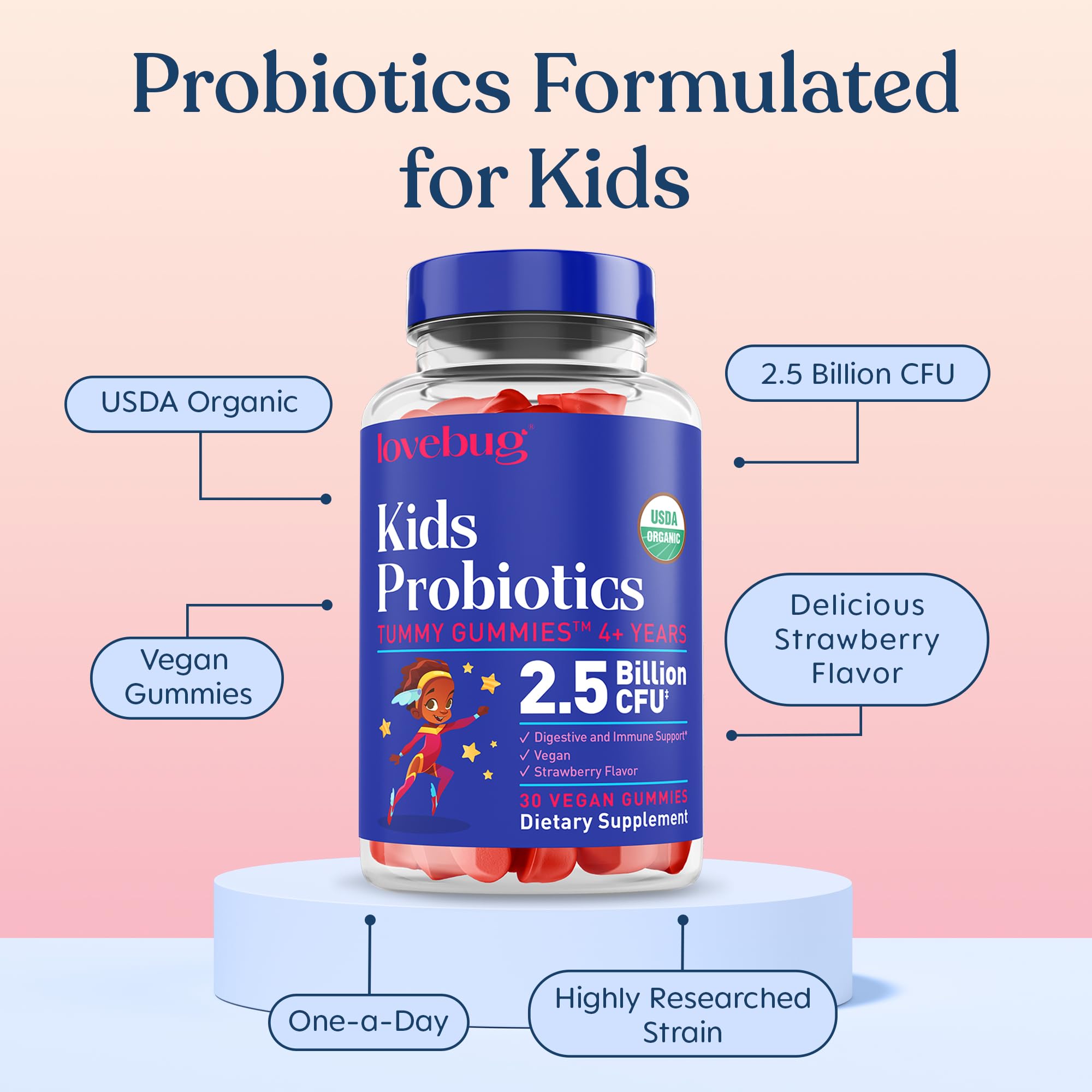 LOVEBUG gominolas veganas con sabor fresa para niños curiosos.