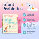 LOVEBUG Infant Probiotics etiqueta frontal, fácil de identificar para padres