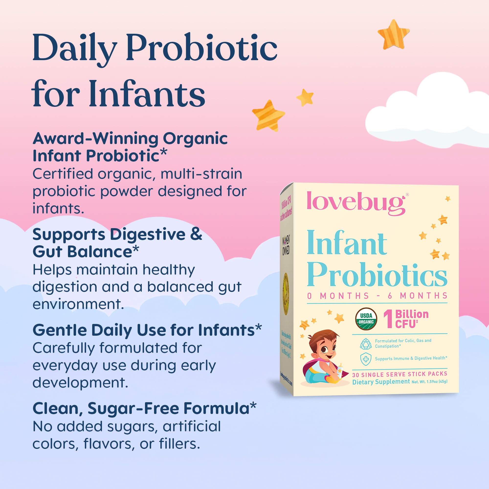 LOVEBUG Infant Probiotics polvo disolucion en biberón para mezclas rápidas