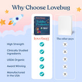 LOVEBUG ingredientes limpios, sin colorantes ni conservantes para familias conscientes.