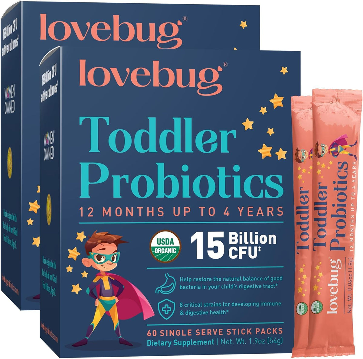LOVEBUG polvo sin sabor para niños, ideal para añadir a comidas y apoyar la salud intestinal.