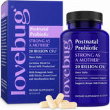 LOVEBUG Postnatal Probiotics, bote de cápsulas, apoyo para la salud digestiva posparto.