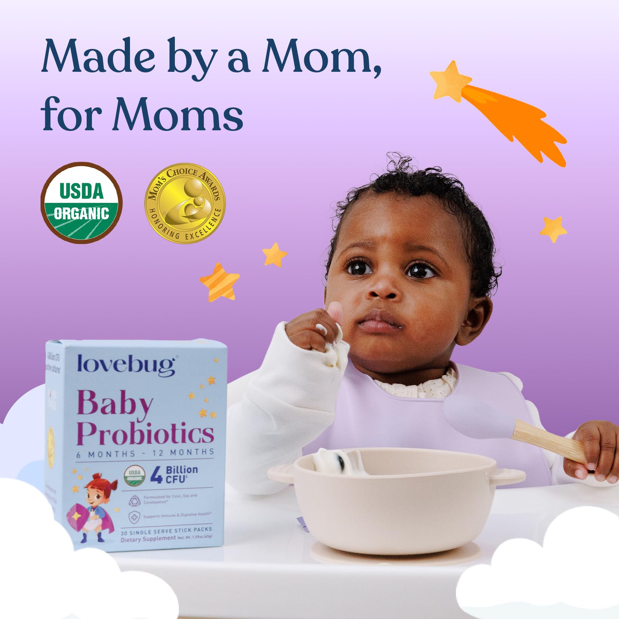 Lovebug Probiotics para bebés, cinco cepas probióticas clave.