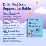 Lovebug Probiotics para bebés, polvo neutro, se disuelve rápidamente.