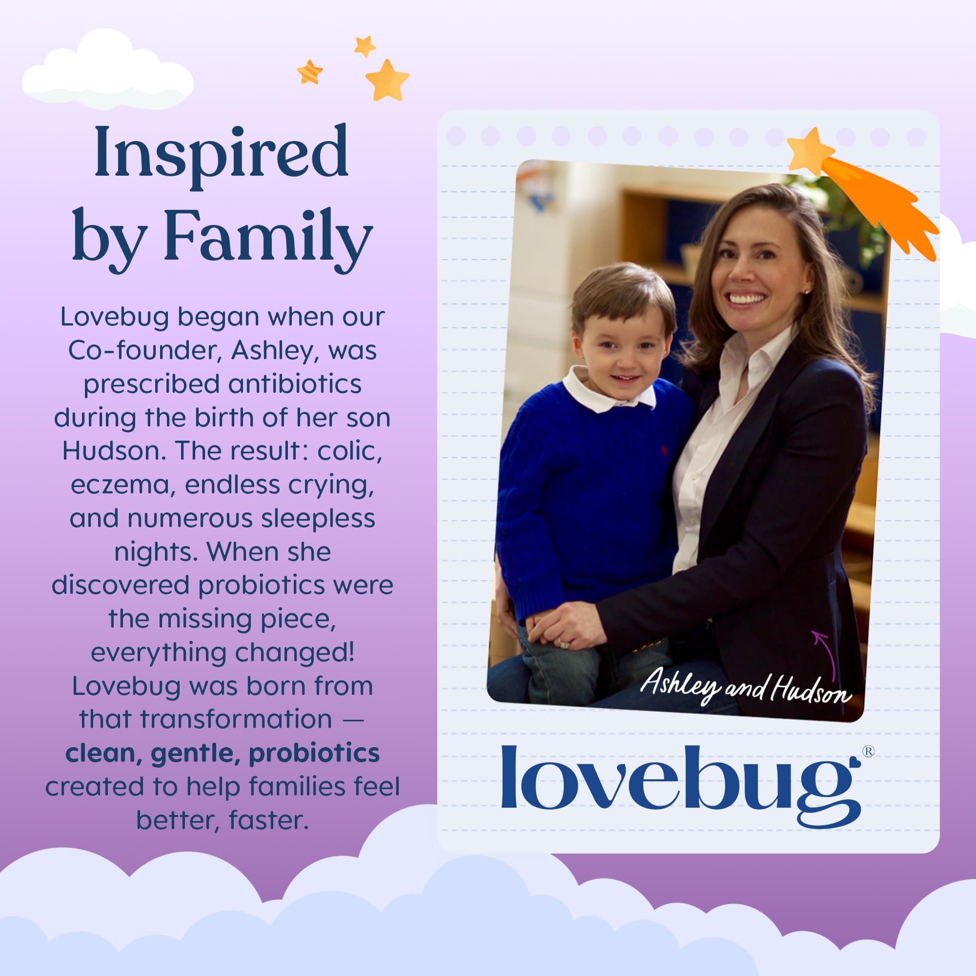 Lovebug Probiotics para bebés, cuatro mil millones CFU por porción.