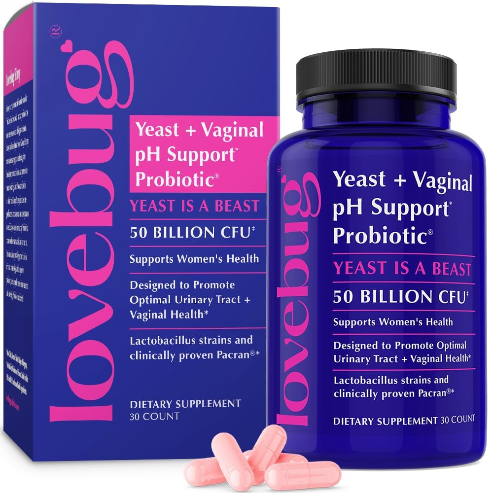 LOVEBUG Probióticos para Mujeres con Pancran en botella, apoyo a la salud íntima.