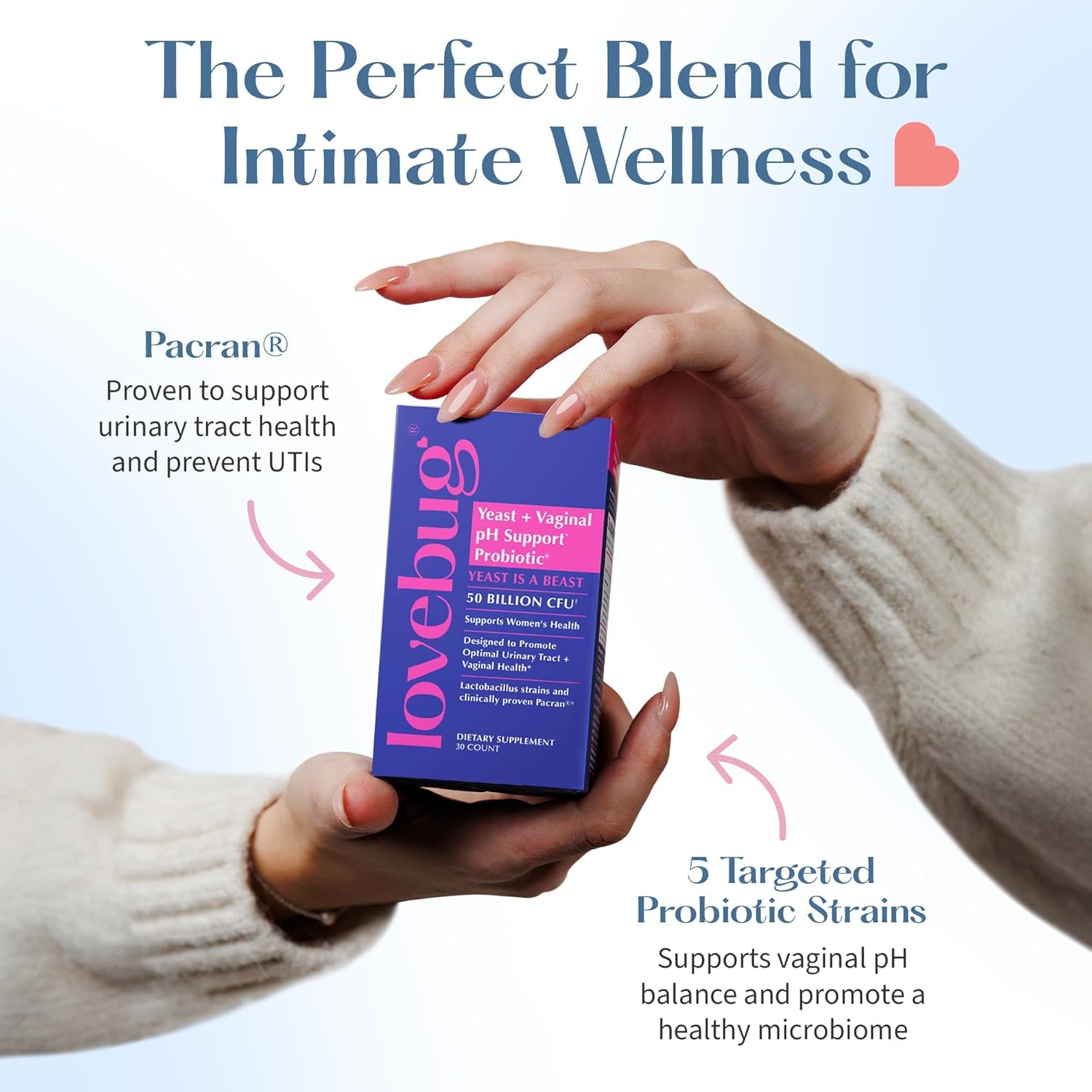 LOVEBUG Probióticos con Pacran – arándano entero para salud urinaria.
