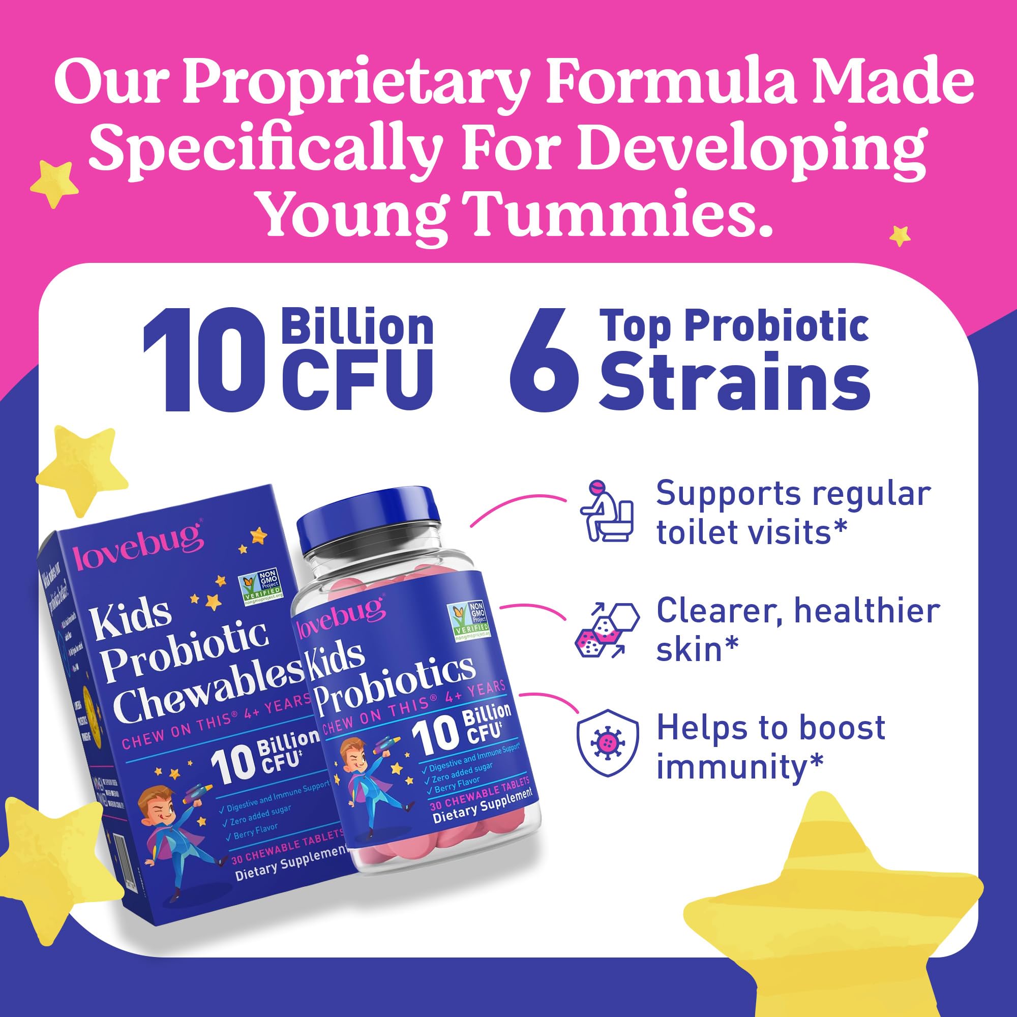 LOVEBUG Probiotics para Niños, sabor frambuesa, ideal para la merienda