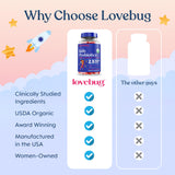 LOVEBUG textura masticable suave, ideal para el ritual diario de los niños.