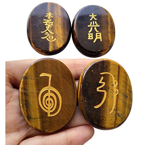 Loveliome piedra ojo de tigre grabada con símbolos Usui Reiki para purificación