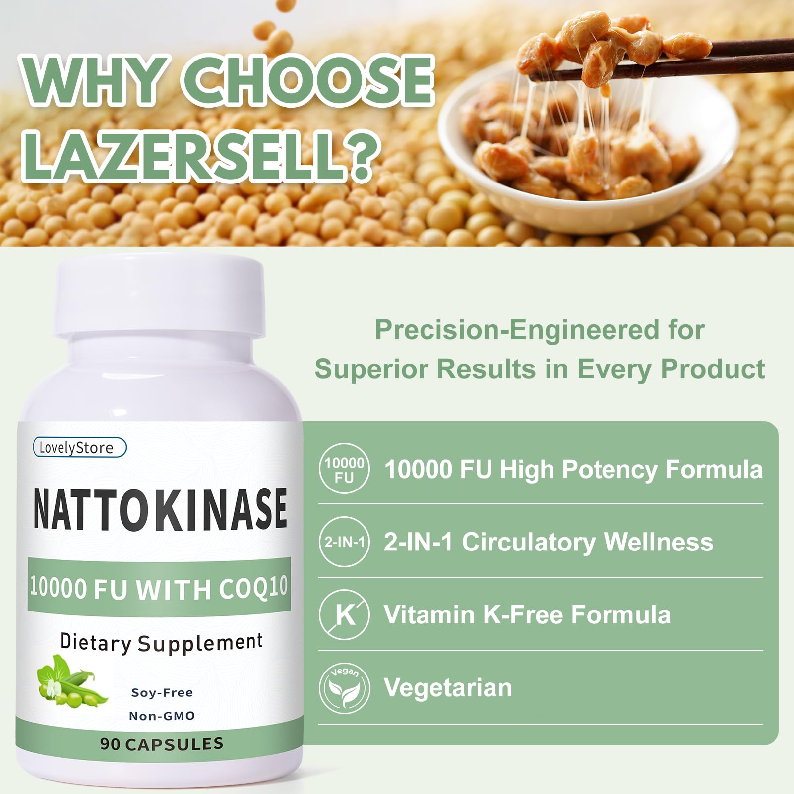LovelyStore Nattokinase envase libre de BPA para seguridad