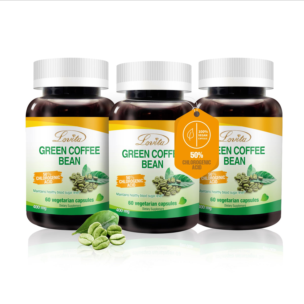 Lovita extracto cafe verde 50, cápsulas para apoyo al metabolismo y energía diaria.