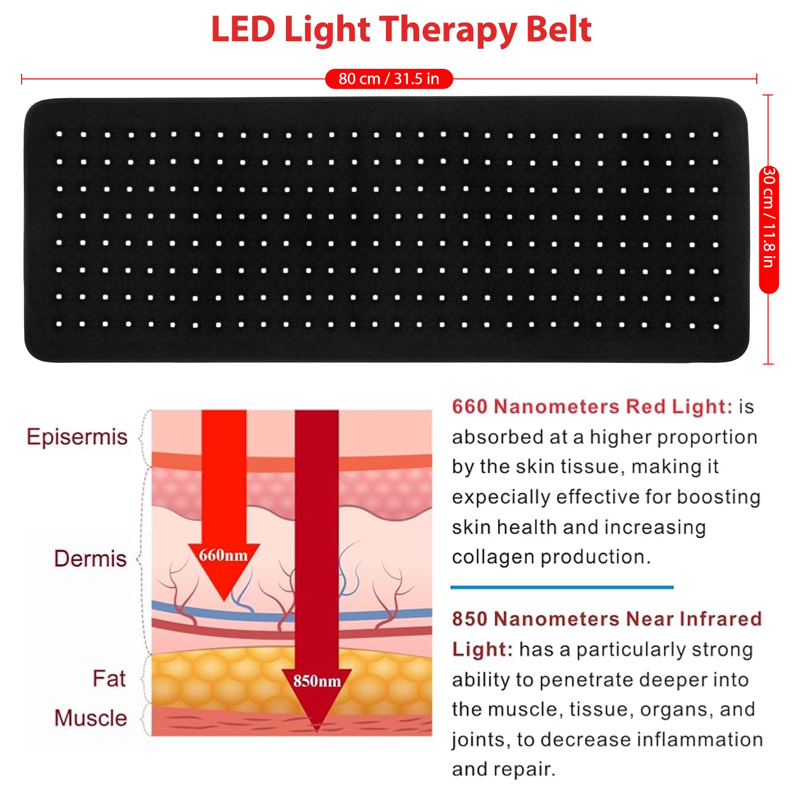 LOVTRAVEL panel luz infrarroja 850nm para penetración profunda