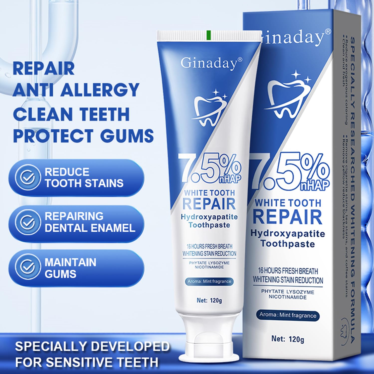 LOYOTICE Hidroxipatita, envase de pasta dental suave para sensibilidades.