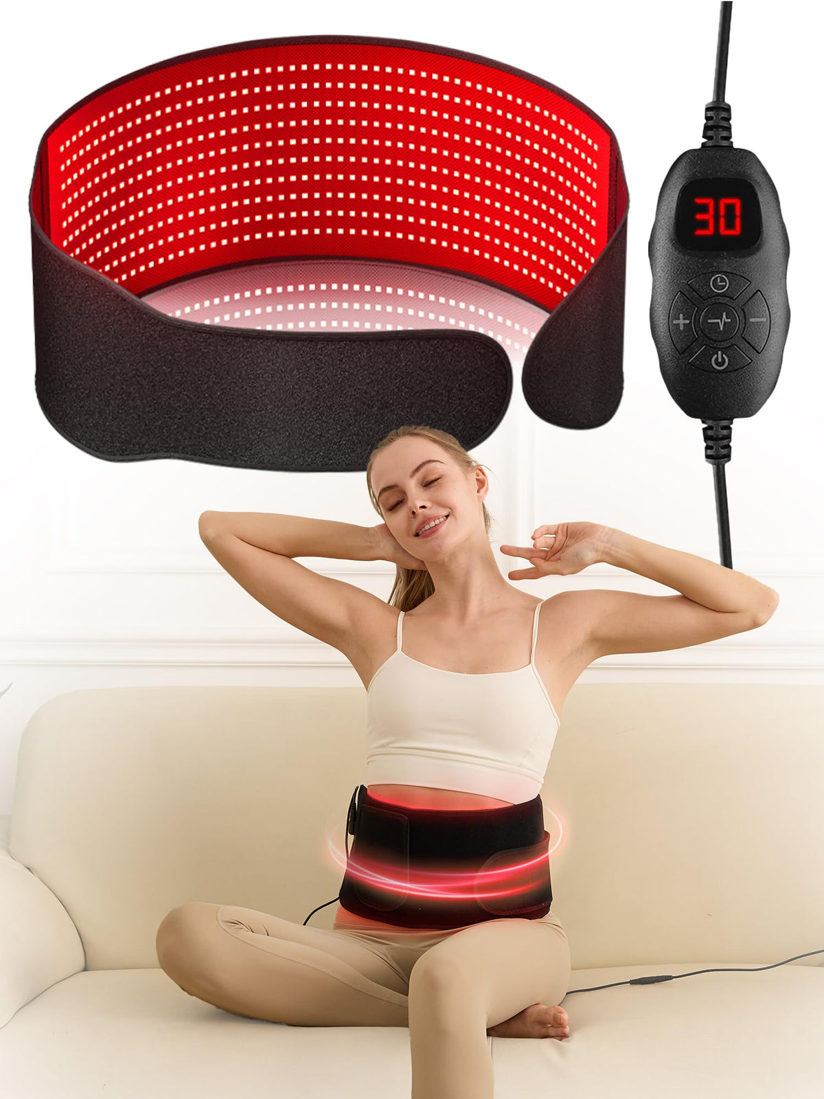 LPKP cinturon terapia luz roja con 600 diodos LED para cobertura amplia y comodidad