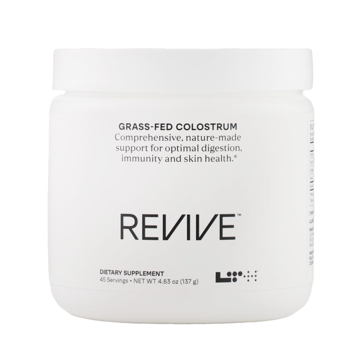 LTH Revive envase de polvo de colostro para uso diario y digestión.
