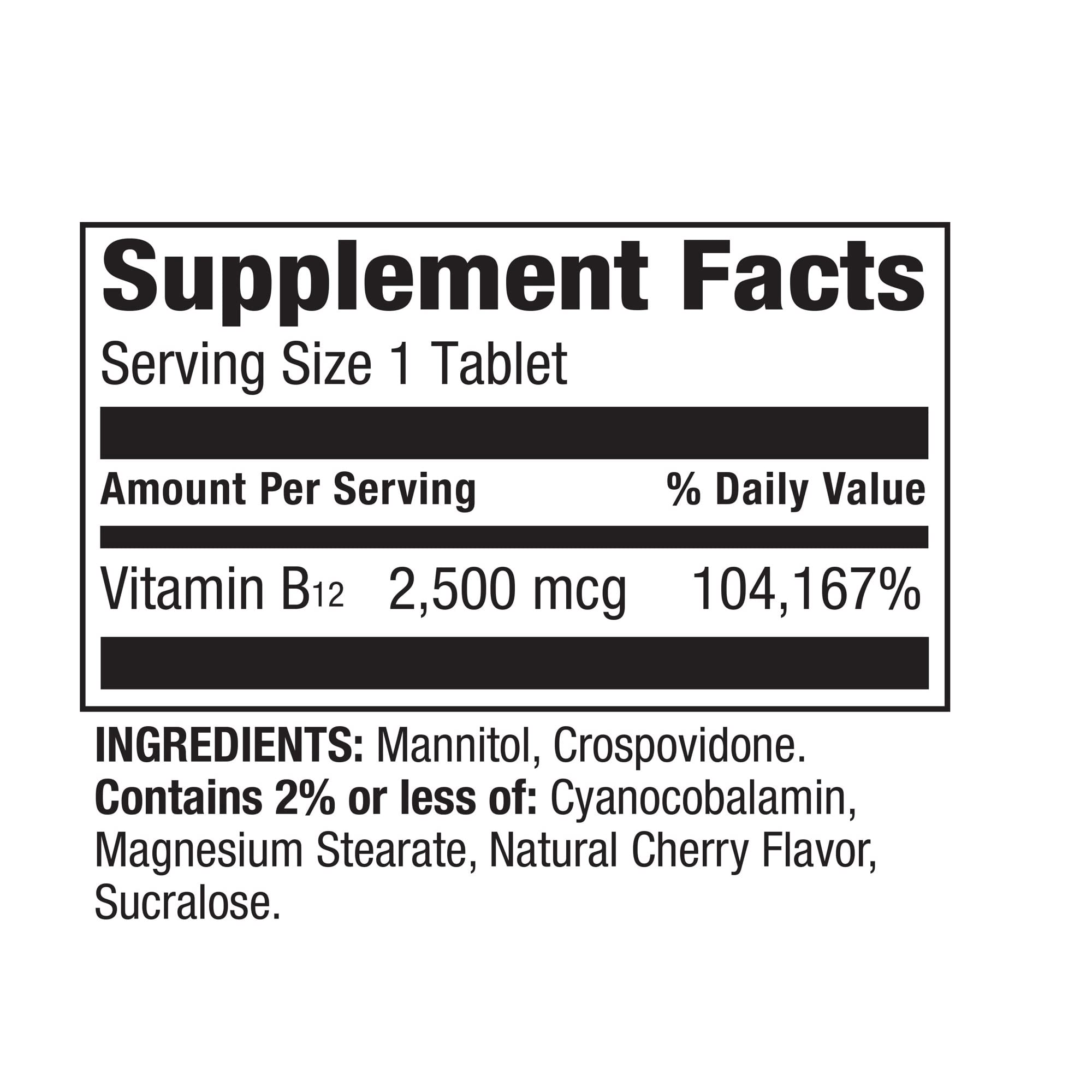 LUAL B12 2500 mcg por tableta para funciones normales del cuerpo.