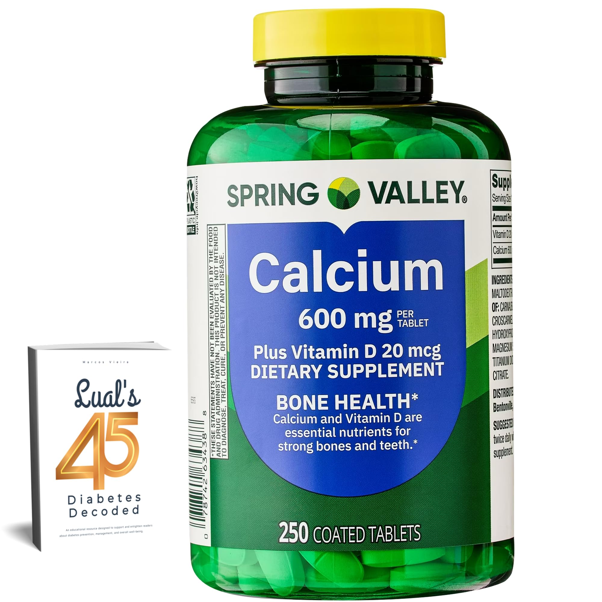 LUAL calcio D3 600 mg con botella, apoyo diario para huesos