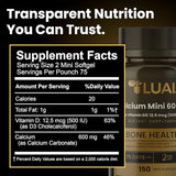 LUAL Calcio Minis 600 mg con D3 en etiqueta frontal.