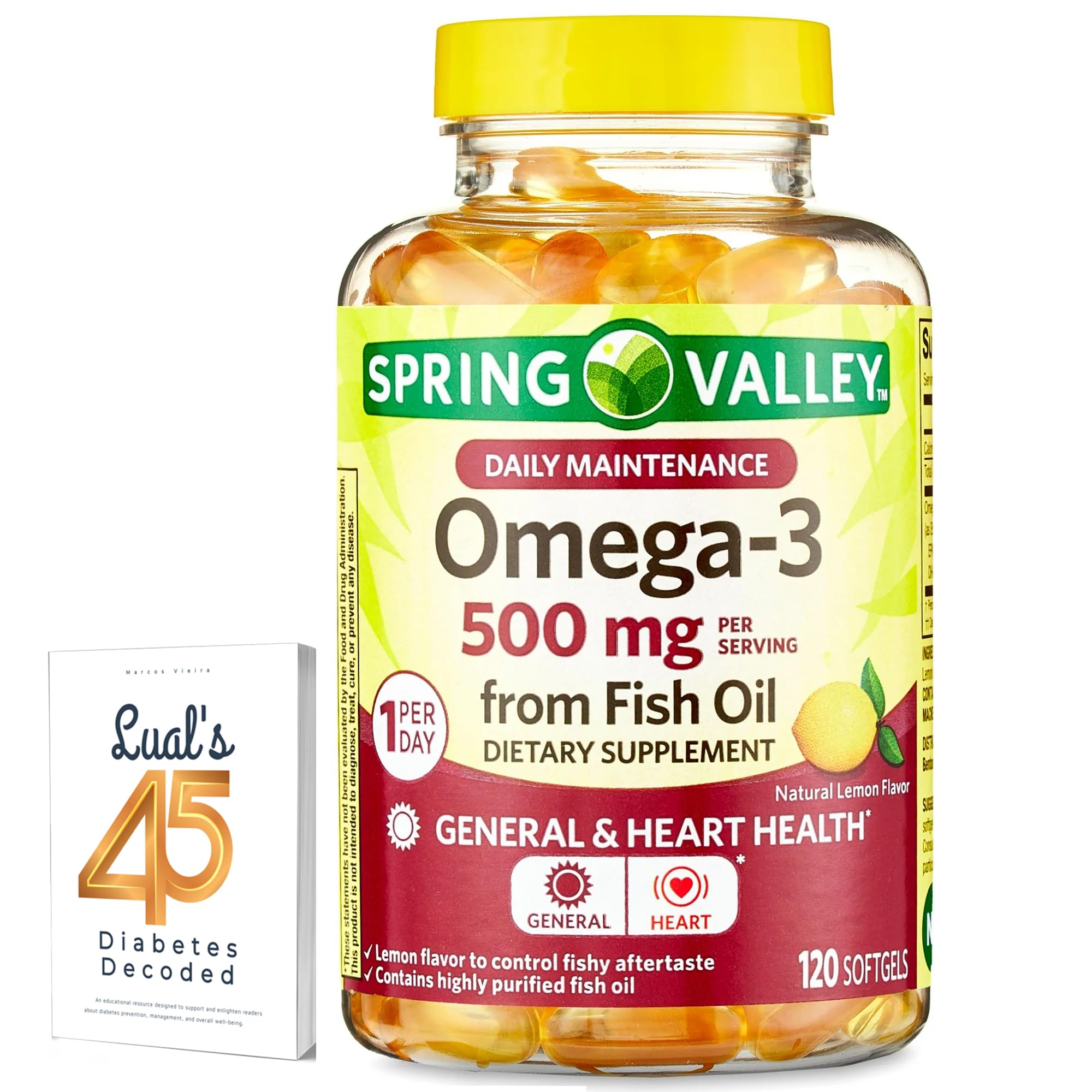 LUAL Omega-3 Spring Valley: cápsulas blandas para uso diario y fácil consumo.